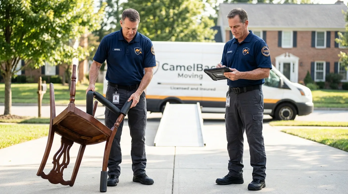 Movers inspecting furniture for damage prevention before loading in High Springs, FL
