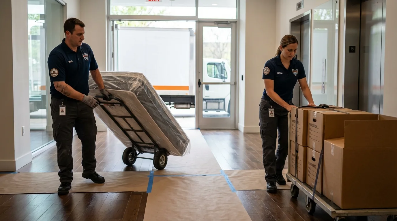 Professional apartment movers loading elevator in High Springs, FL